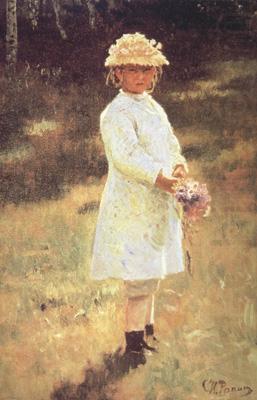 Girl with a Bouquet (Vera,the Artist's Daughter) (nn02), Ilya Repin